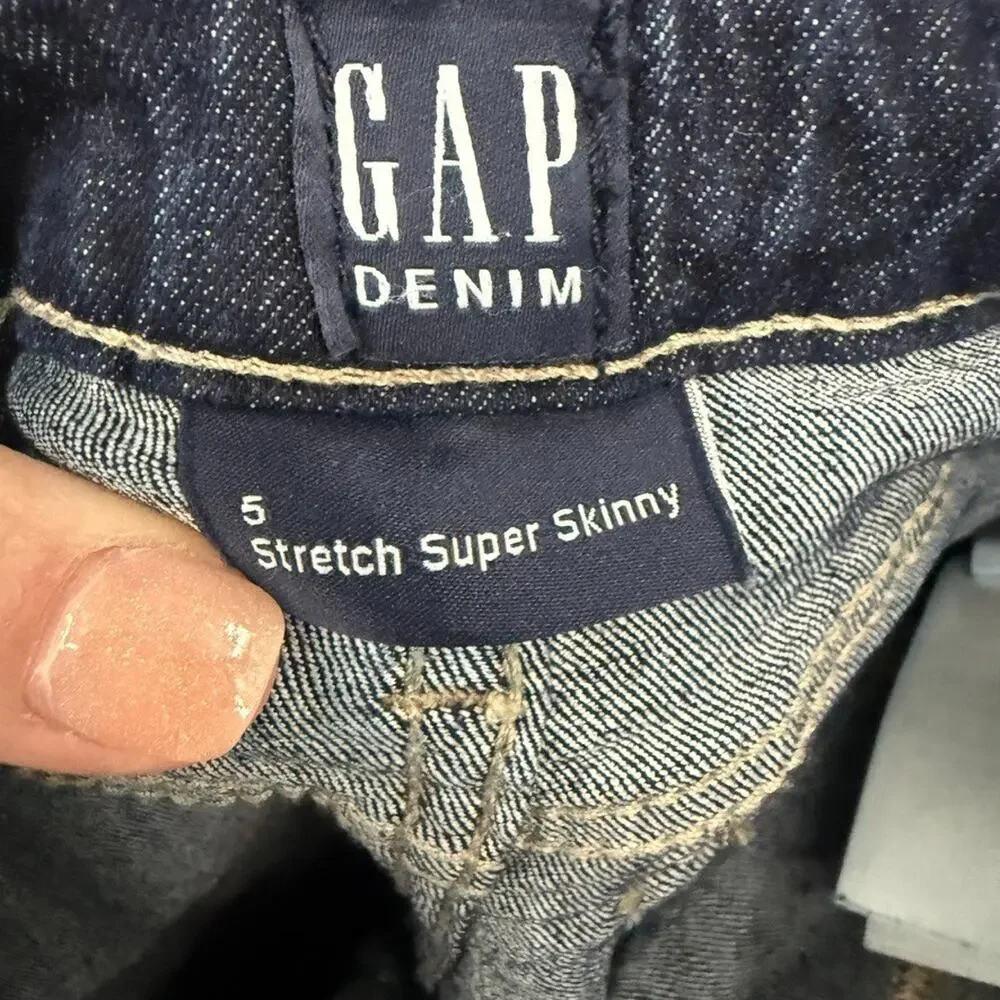 GAP Girls Super Skinny Jeans Jeggings Size 5 Dark Wash Stretch Adjustable Waist